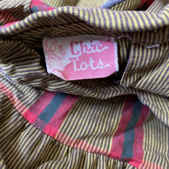 VTG 70s 80s Chic Tots Girls 5/6? Dress Pinafore Plaid Stripe Circle - Picture 5 of 10